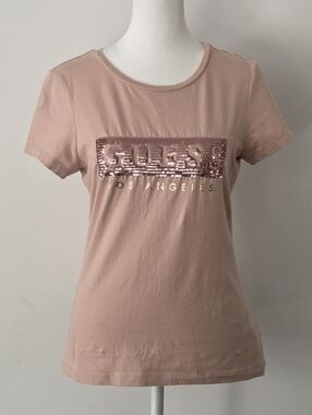 GUESS Los Angeles Pink Sequin Logo Tee